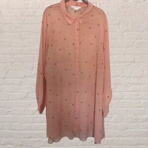 In every story peachy pink sheer chiffon floral print tunic Blouse 3 X